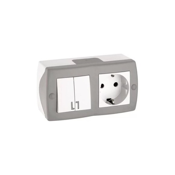 2-клавишный выключатель+розетка с заземлением MONO ELECTRIC Octans, серый 104-020001-181