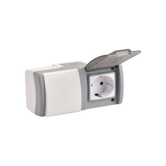 1-клавишный выключатель+розетка с крышкой с заземлением MONO ELECTRIC Octans, IP54 154-020001-180
