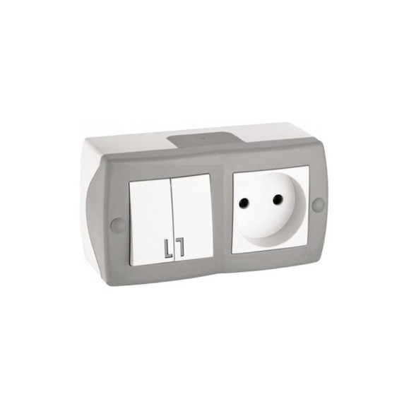 2-клавишный выключатель+розетка без заземления MONO ELECTRIC Octans, серый 104-020001-182