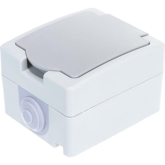 Розетка UNIVersal Аллегро с/з, з/ш, с крышкой IP54, серая 1282