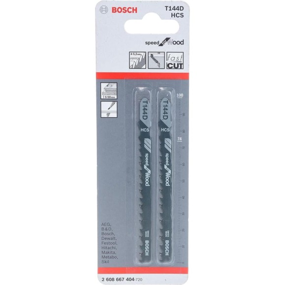 Пилки для лобзика T144D (74 мм; 2 шт.) Bosch 2608667404