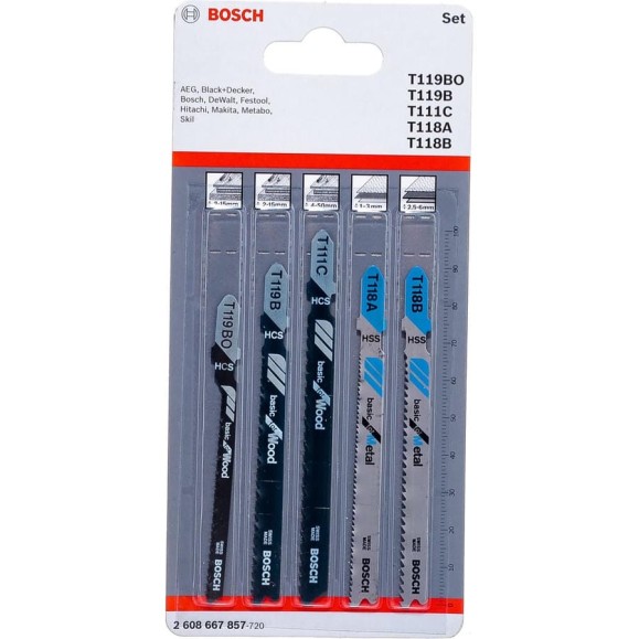 Набор лобзиковых пилок T-хвостовик, 5 шт. Bosch 2608667857