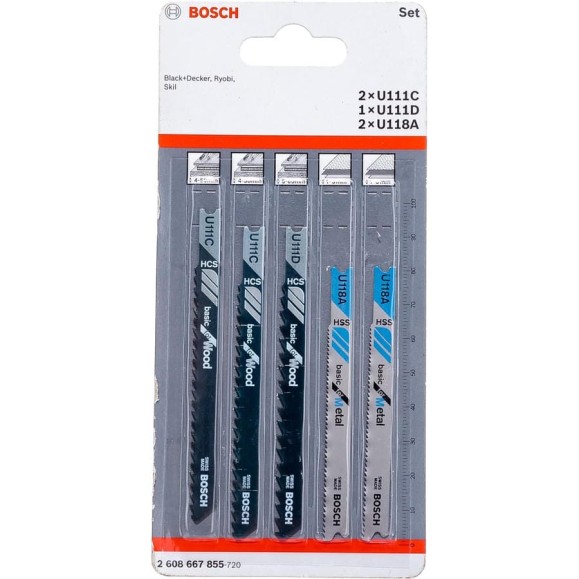Пилки для лобзика по дереву и металлу (U-хвостовик; 5 шт.) Bosch 2608667855
