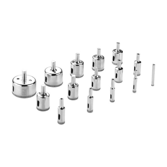Набор алмазных коронок DHS01 по стеклу и керамике (6-50 мм; 15pcs) DEKO 065-0541