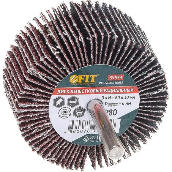Диск лепестковый радиальный для дрели (60х30 мм; P80) FIT IT 39574
