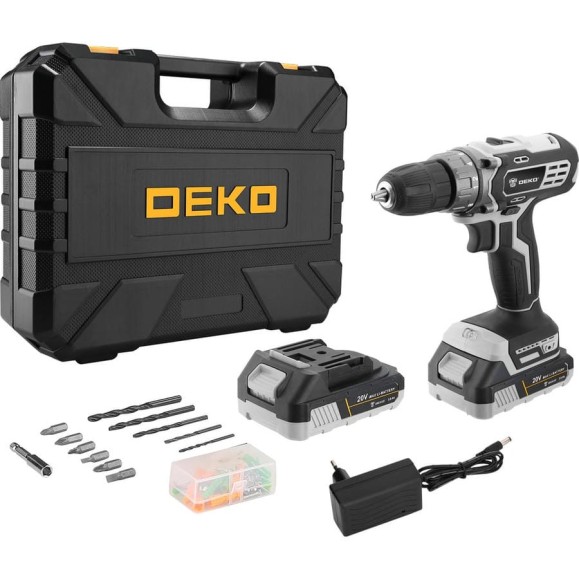 Аккумуляторная дрель-шуруповерт DEKO DKCD20 Black Edition SET 3 в кейсе + набор 63 инструмента, 20В, 2.0Ач 063-4050 Аккумуляторная дрель-шуруповерт DEKO DKCD20 Black Edition SET 3 в кейсе + набор 63 инструмента, 20В, 2.0Ач 063-4050