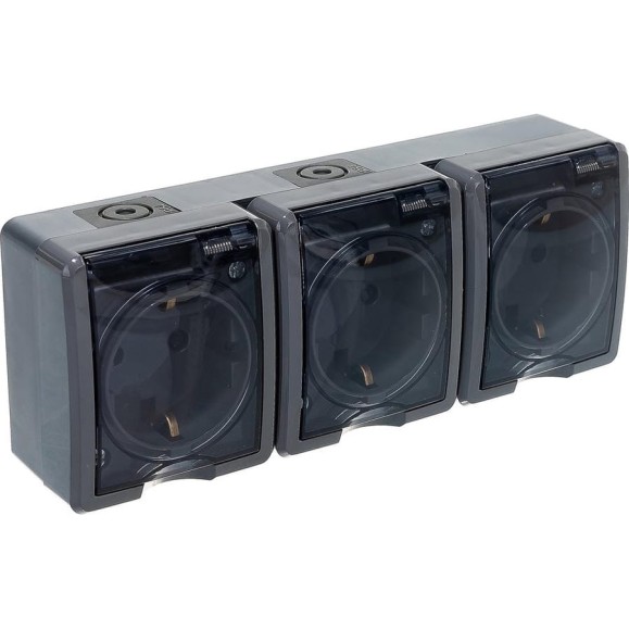 Розетка ЭРА 11-2406-03 3х2P E IP54, шторки, 16A-250В, ОУ, серый Б0020723 Розетка ЭРА 11-2406-03 3х2P E IP54, шторки, 16A-250В, ОУ, серый Б0020723