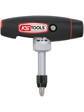 Отвертка для бит KS Tools с ручкой-трансформером, 1/4", в комплекте с 5 битами 911.2475