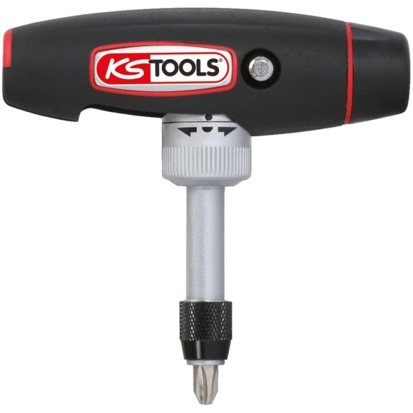 Отвертка для бит KS Tools с ручкой-трансформером, 1/4", в комплекте с 5 битами 911.2475
