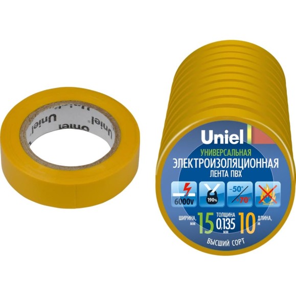 Изоляционная лента Uniel 10/15/10 YEL UIT-135P 4522