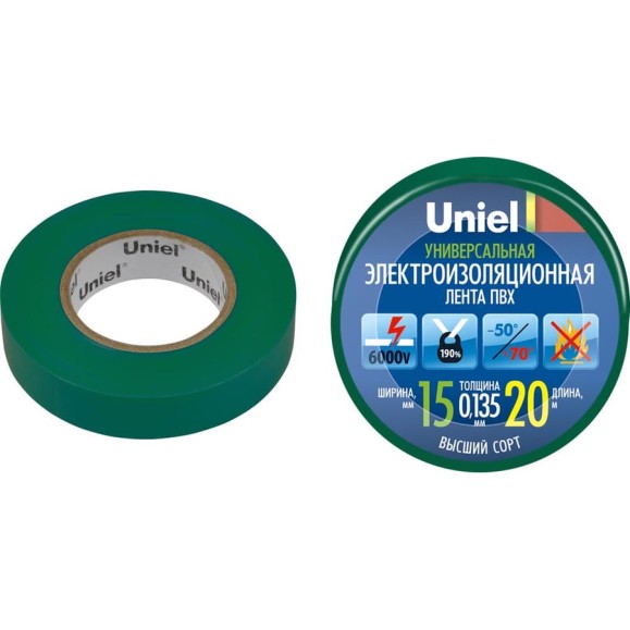 Изоляционная лента Uniel 20/15/01 GRN UIT-135P 4486