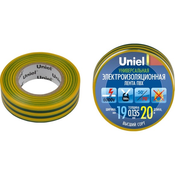 Изоляционная лента Uniel 20/19/01 YGR UIT-135P 4483