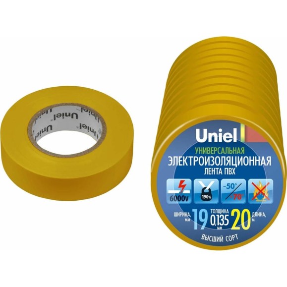 Изоляционная лента Uniel 20/19/10 YEL UIT-135P 4497