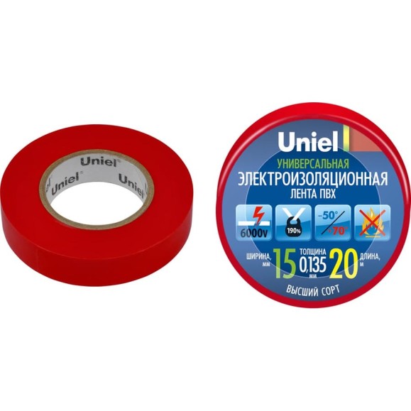Изоляционная лента Uniel 20/15/01 RED UIT-135P 4487