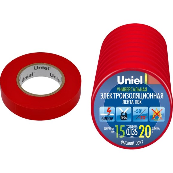 Изоляционная лента Uniel 20/15/10 RED UIT-135P 04504