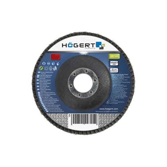 Круг шлифовальный лепестковый (125x22.4 мм; G100) HOEGERT TECHNIK HT8D054