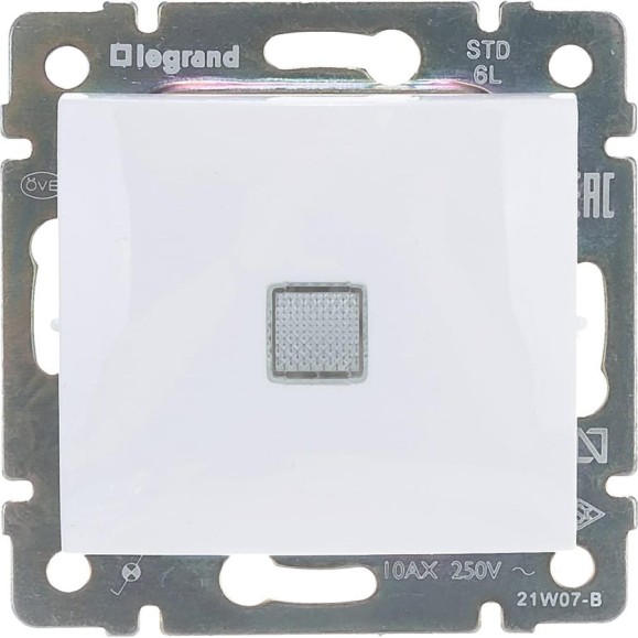 Переключатель Legrand одноклавишный с подсветкой Legrand Valena 10А 250В схема 6L безвинтовые зажимы белый 694271