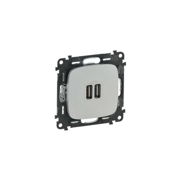 Розетка Legrand Valena ALLURE Алюминий 2-ая USB 240В/5В 1500мА с лицевой панелью 754997