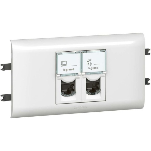 Розетка Legrand 2 x RJ 45 Программа Mosaic с рамкой и суппортом для DLP с крышкой 65 мм категория 5е FTP белый 078673 Розетка Legrand 2 x RJ 45 Программа Mosaic с рамкой и суппортом для DLP с крышкой 65 мм категория 5е FTP белый 078673