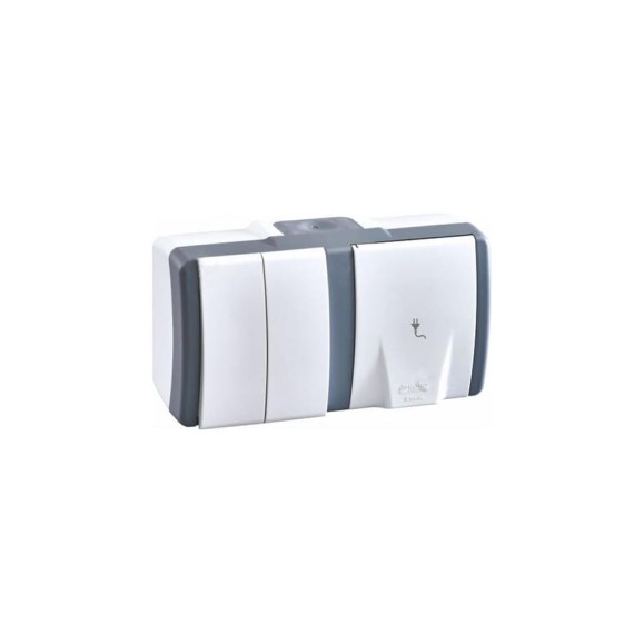 2-клавишный выключатель+розетка с крышкой без заземления MONO ELECTRIC Octans, IP54 154-020001-182