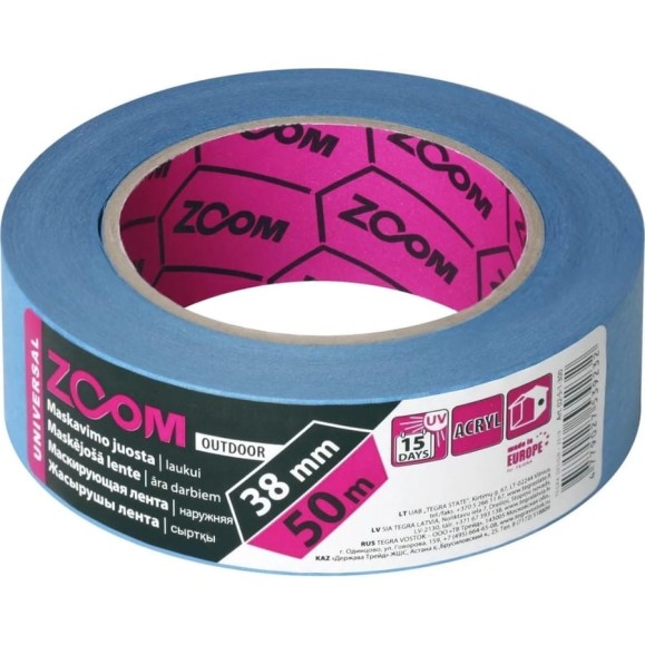 Маскирующая лента ZOOM OUTDOOR для наружных работ, синяя, 38 мм х 50 м 02-5-1-300 Маскирующая лента ZOOM OUTDOOR для наружных работ, синяя, 38 мм х 50 м 02-5-1-300