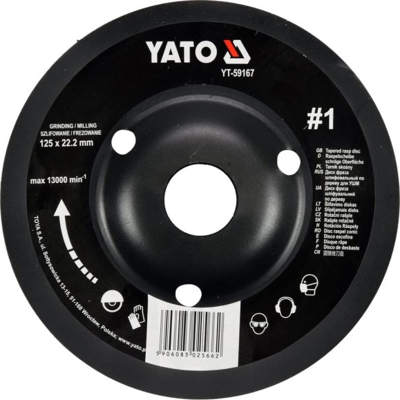 Фреза дисковая шлифовальная по дереву 125 мм для УШМ YATO YT-59167 Фреза дисковая шлифовальная по дереву 125 мм для УШМ YATO YT-59167