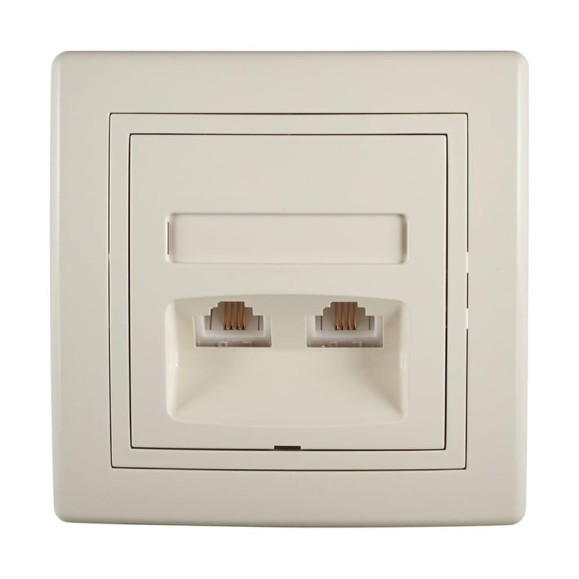 Телефонная розетка Aling-conel PRESTIGE 2xRJ12 6/4 Cat3, бежевая 613.999 113219