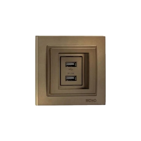 2-я USB розетка Mono Electric DESPINA зарядка, бронза 102-232305-178