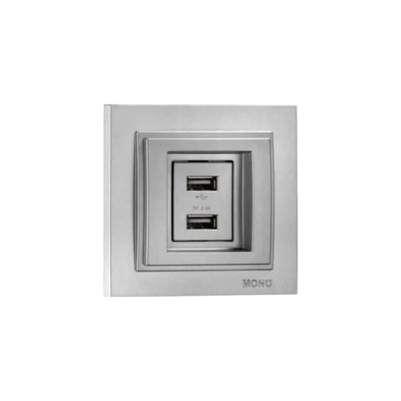2-я USB розетка Mono Electric DESPINA зарядка, серебро 102-212105-178