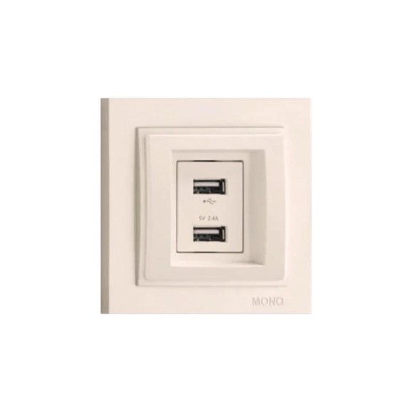 2-я USB розетка Mono Electric DESPINA зарядка, слоновая кость 102-010005-178