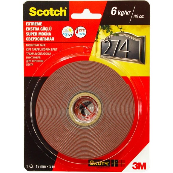 Монтажная клейкая лента сверхсильная SCOTCH 40021950CEE 19 мм х 5 м 7100090605