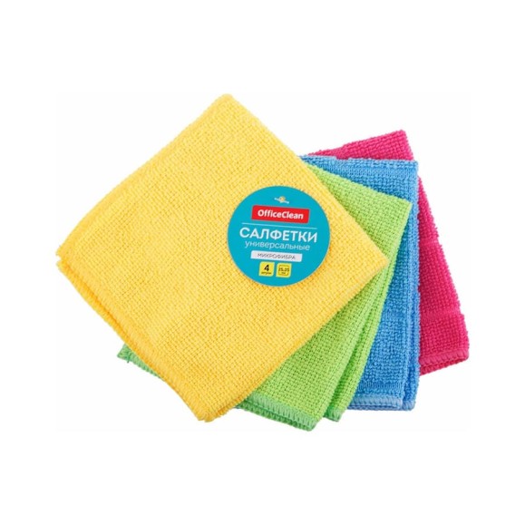 Салфетки для уборки OfficeClean универсальные, набор 4 шт., микрофибра, 25х25 см 304812