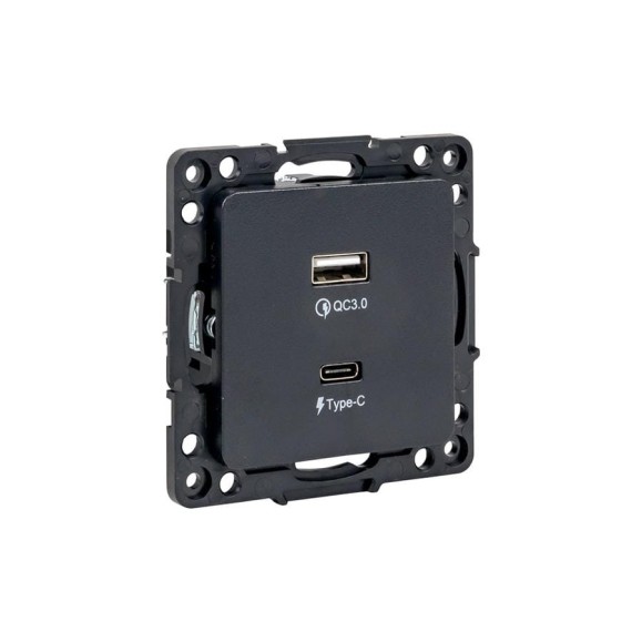 Механизм розетки EKF Стокгольм с 2USB type-A + type-C черный PROxima EZR-2USB-type-C