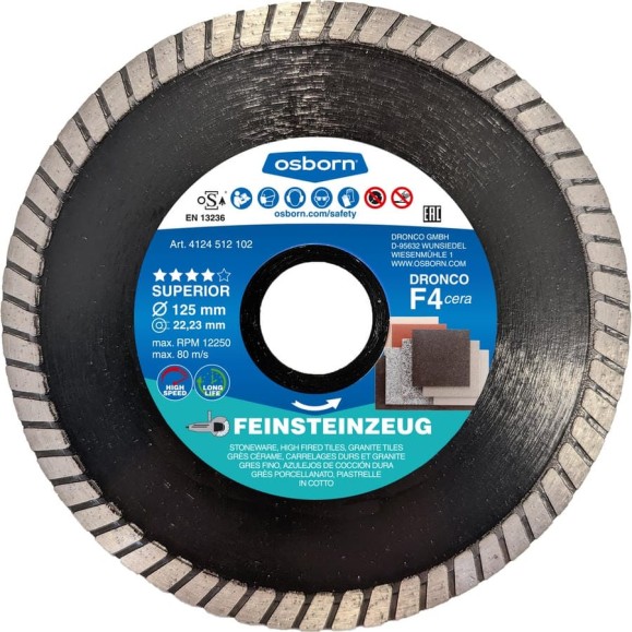 Алмазный диск по керамограниту OSBORN F4 Cera (125x1.4x22.23 мм) DRONCO 4124512102 Алмазный диск по керамограниту OSBORN F4 Cera (125x1.4x22.23 мм) DRONCO 4124512102