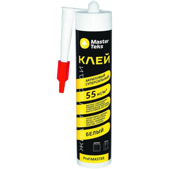 Клей MASTERTEKS Profimaster акриловый, суперсильный, 528 г, белый, 55 кг/кв.м 220938