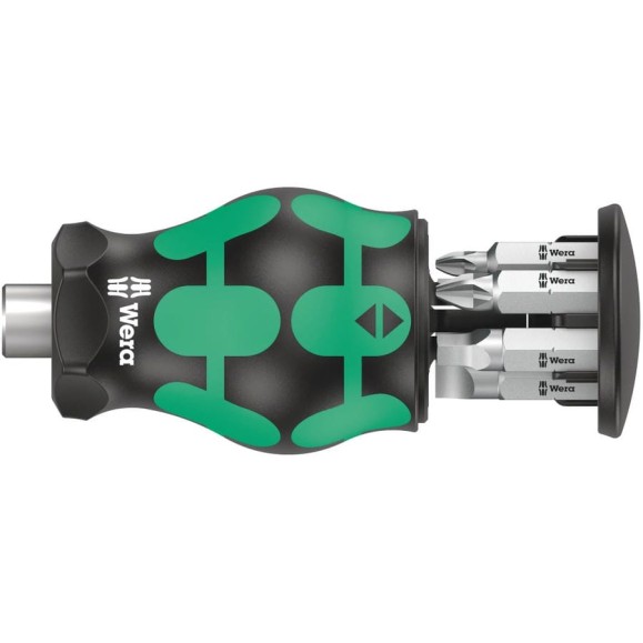 Короткая ручка-битодержатель WERA Kraftform Kompakt Stubby Magazin 5 с битами, 6 предметов WE-008878