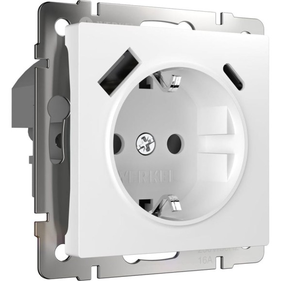 Розетка WERKEL W1171701 с заземлением, шторками и USB тип A+C белый a056272