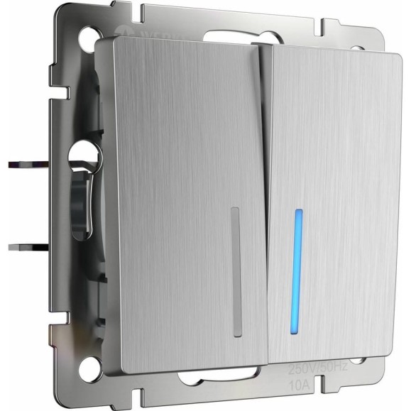Двухклавишный проходной выключатель WERKEL W1122109 с подсветкой серебряный a051369 Двухклавишный проходной выключатель WERKEL W1122109 с подсветкой серебряный a051369