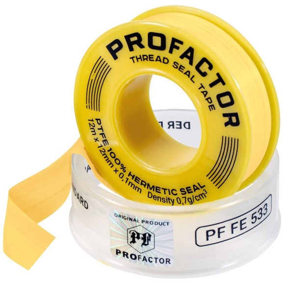 ФУМ лента PROFACTOR PF Professional желтая Ф55мм 12мм х 0,1мм х 12м PF FE 533 ФУМ лента PROFACTOR PF Professional желтая Ф55мм 12мм х 0,1мм х 12м PF FE 533
