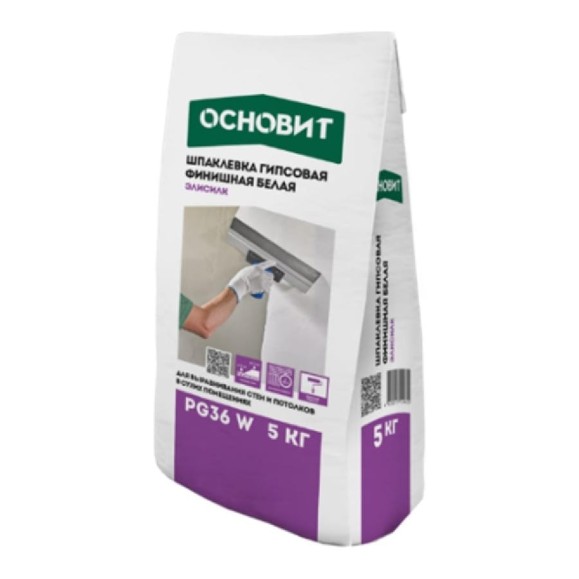 Гипсовая финишная шпаклевка Основит ЭЛИСИЛК PG36 W белая, 5 кг 87587