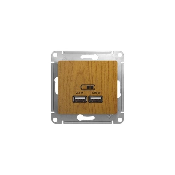 Розетка Systeme Electric Glossa Дерево дуб USB 5В (2100мА), 2х5В (1050мА) SE GSL000533