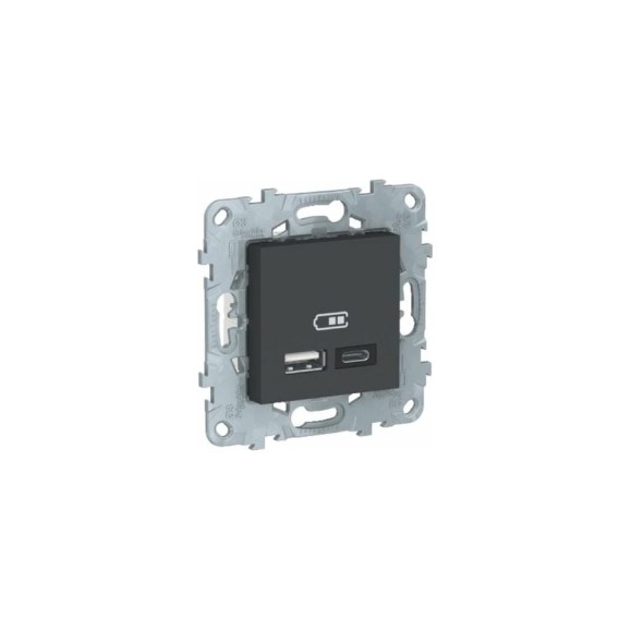 USB розетка Systeme Electric Unica New Антрацит, 2-местная, тип А+С, 5 В, 2400 мА NU501854 USB розетка Systeme Electric Unica New Антрацит, 2-местная, тип А+С, 5 В, 2400 мА NU501854