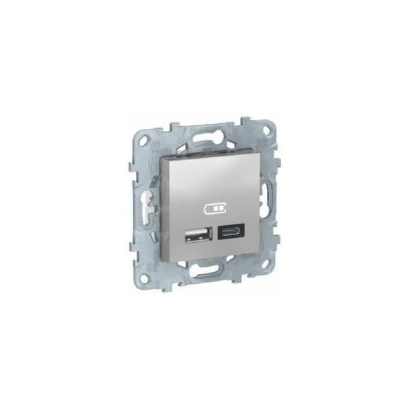USB розетка Systeme Electric Unica New Алюминий, 2-местная, тип А+С, 5 В, 2400 мА NU501830 USB розетка Systeme Electric Unica New Алюминий, 2-местная, тип А+С, 5 В, 2400 мА NU501830