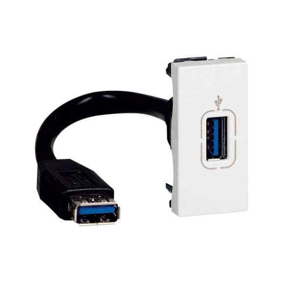 Розетка USB Legrand Mosaic 1 модуль, оборудована шнуром, белая 078746