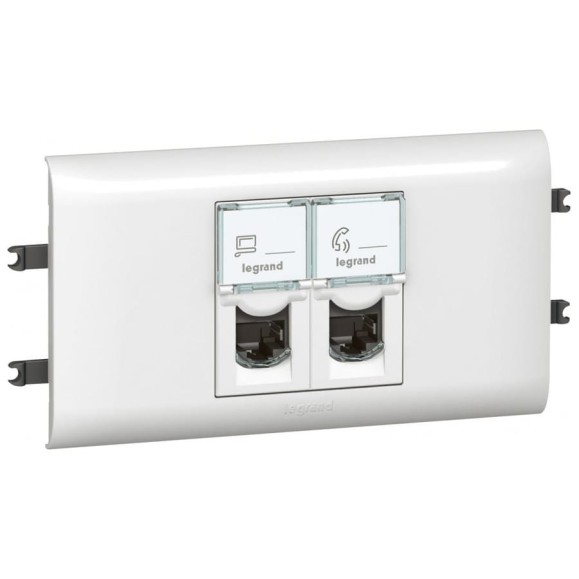 Розетка 2хRJ45 Legrand Программа Mosaic с рамкой и суппортом для DLP с крышкой 65 мм UTP 078663