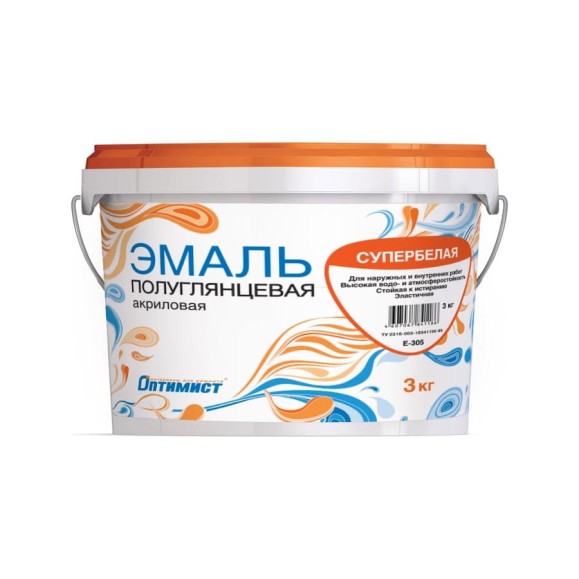 Акриловая эмаль Оптимист (полуглянцевая; супербелая; 3 кг) OPE010 Акриловая эмаль Оптимист (полуглянцевая; супербелая; 3 кг) OPE010