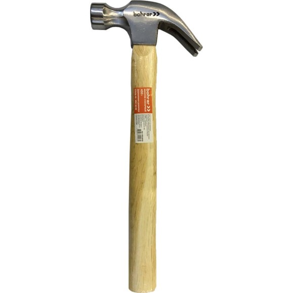 Молоток-гвоздодёр Bohrer 450 г. с деревянной рукояткой круглый боек, cталь 45015045 Молоток-гвоздодёр Bohrer 450 г. с деревянной рукояткой круглый боек, cталь 45015045