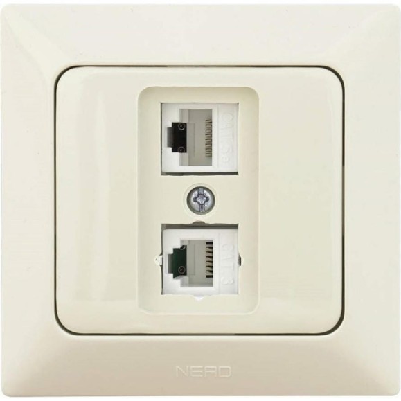 Розетка компьютерная+телефонная NE-AD CAT5+CAT3, Aras, Крем, 93-111-21-DN