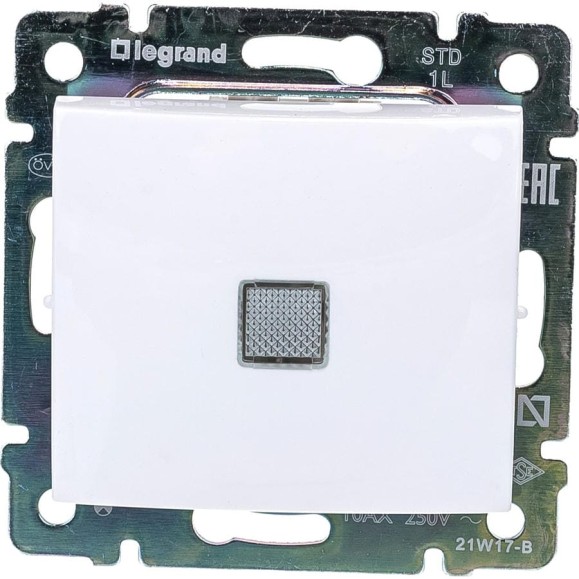 Выключатель Legrand одноклавишный с подсветкой Legrand Valena 10А 250В схема 1L безвинтовые зажимы белый 774410