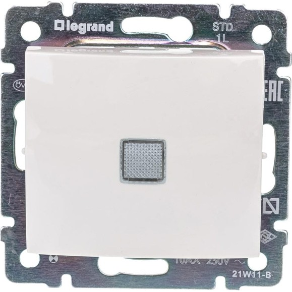 Выключатель Legrand одноклавишный с подсветкой Legrand Valena 10А 250В схема 1L безвинтовые зажимы слоновая кость 695601